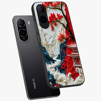 Whispers Of Sakura Waves Glass Case displayed in angled mockup highlighting flowing sakura design with soft floral aesthetic.