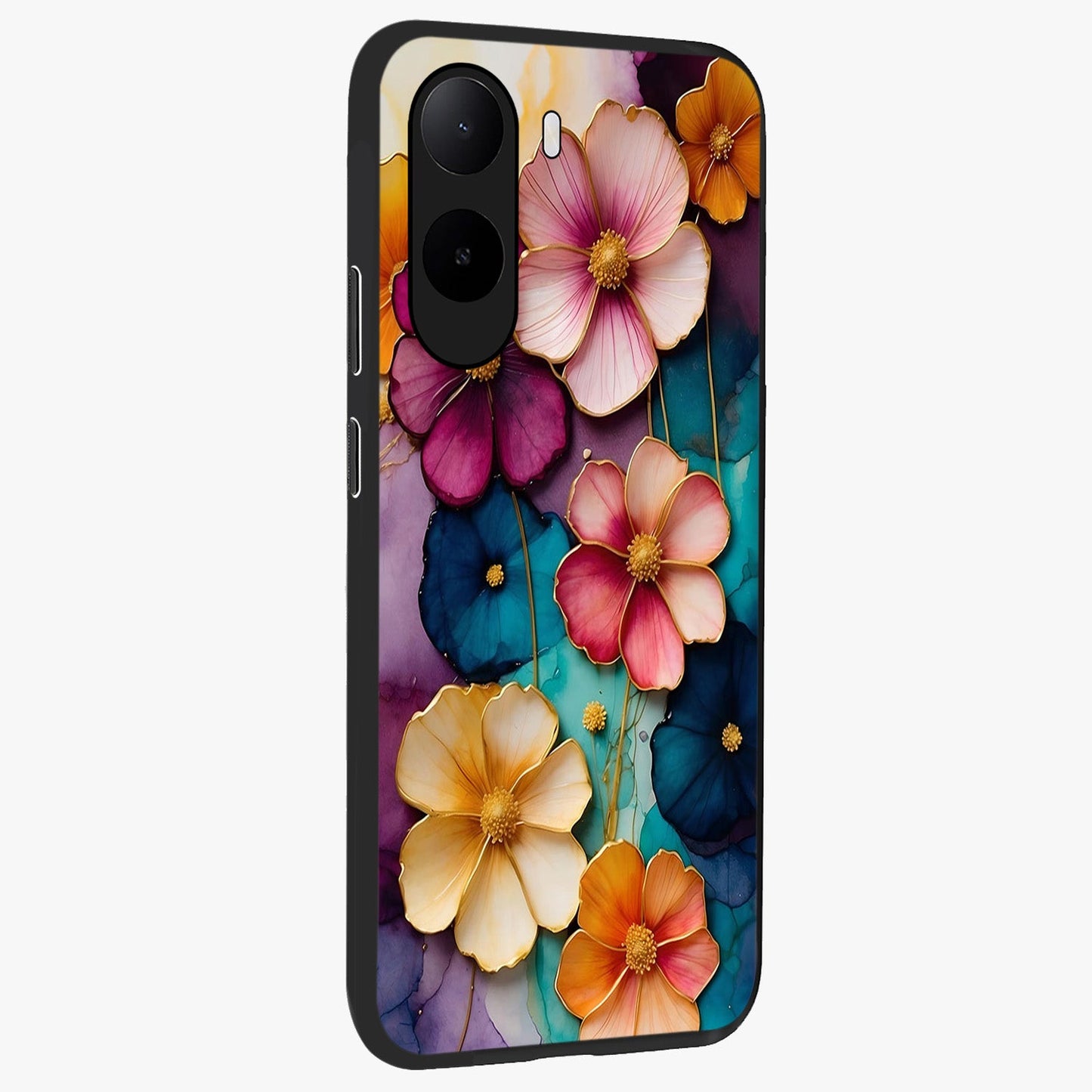 Artlyn Grace Flower Pattern Glass Case upright view showcasing graceful floral artwork with aesthetic botanical style.