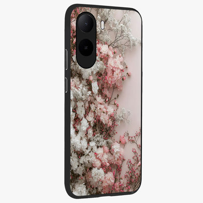 Blush Blossom Cloud Glass Case upright view showcasing calm floral cloud artwork with gentle dreamy theme.