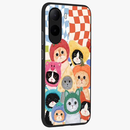 Cats in Fruits Glass Case upright view showcasing charming cat artwork with fun fruity theme.
