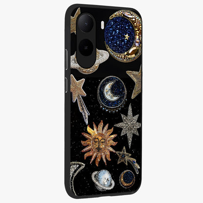 Celestial Gem Constellations Glass Case upright view showcasing cosmic constellation artwork with celestial aesthetic style.