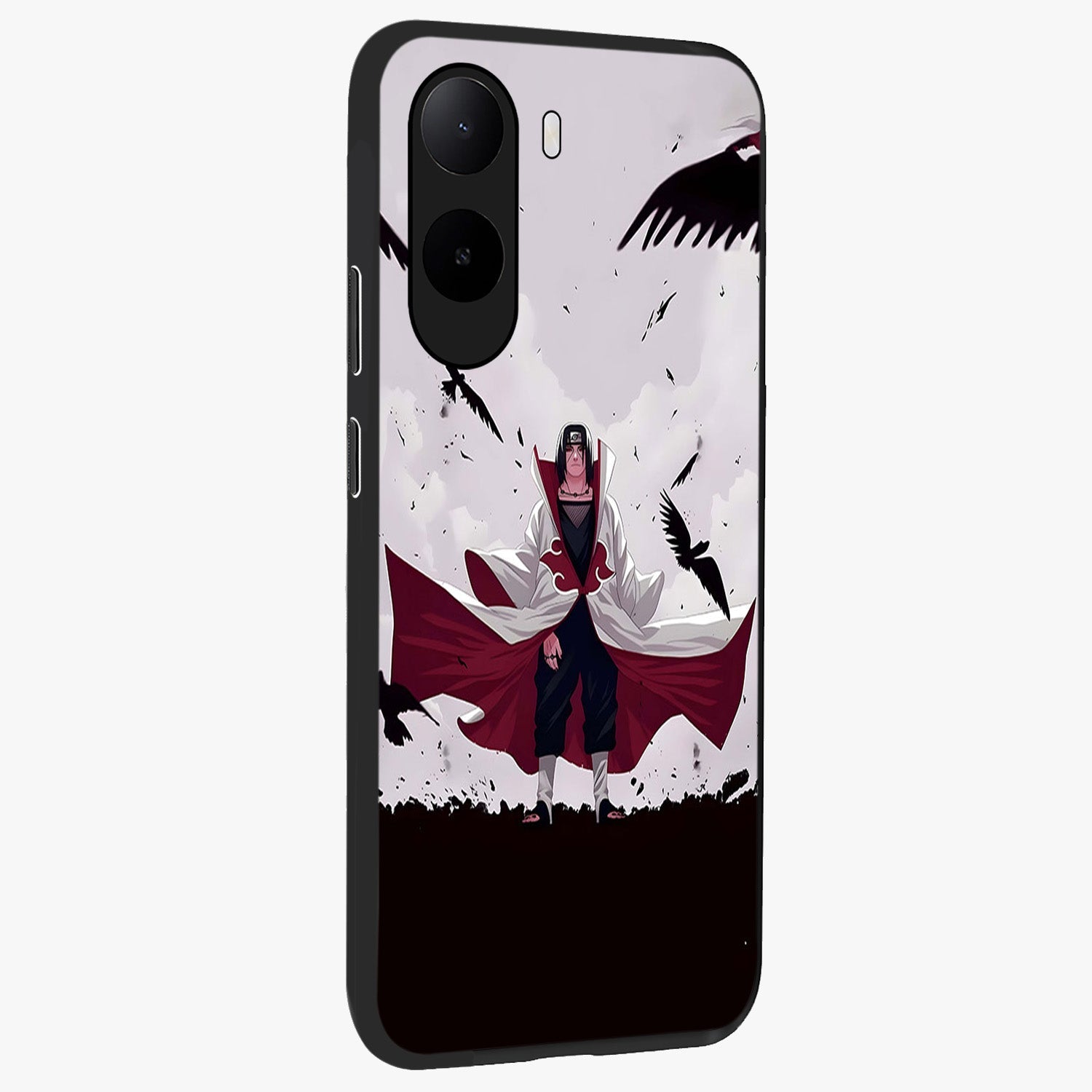 Crimson Crow Ascension Glass Case upright view showcasing dramatic crow artwork with bold gothic theme.