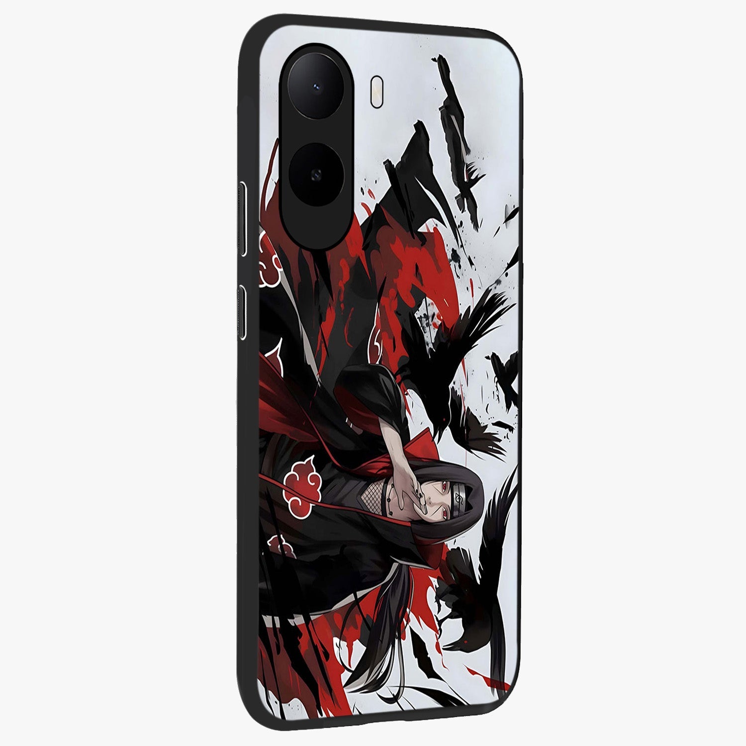 Crimson Crow Illusion Glass Case upright view showcasing striking crow illusion artwork with intense crimson theme.