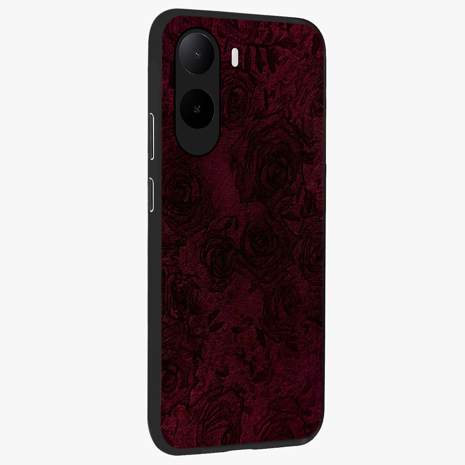 Crimson Fade Flow Glass Case upright view showcasing dynamic crimson flow artwork with stylish abstract theme.