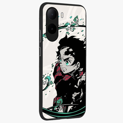 Demon Slayer Glass Case upright view showcasing powerful anime artwork with intense warrior theme.