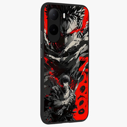 Demon Sword Resolve Glass Case upright view showcasing dramatic warrior artwork with intense battle theme.
