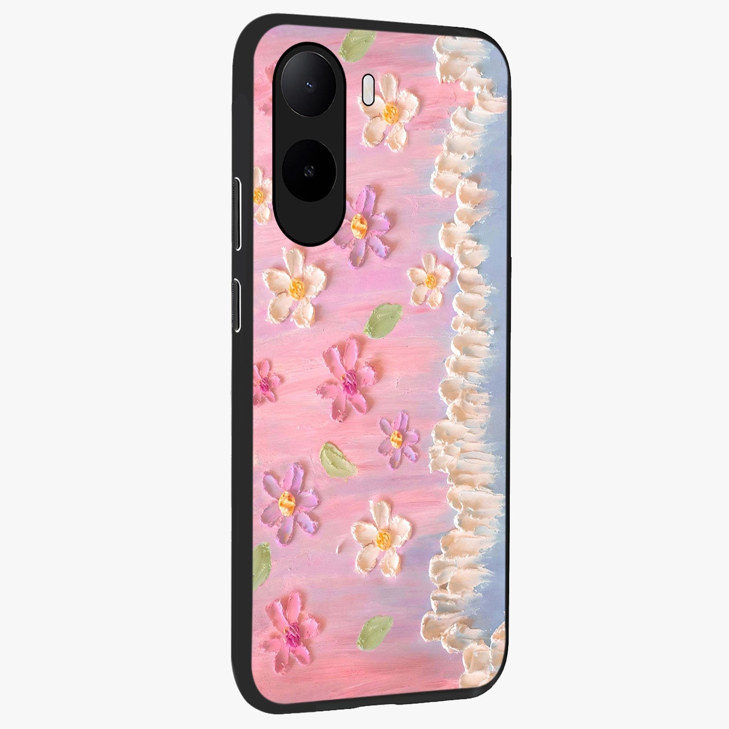 Dreamy Painted Garden Glass Case upright view showcasing vibrant floral garden artwork with artistic nature theme.