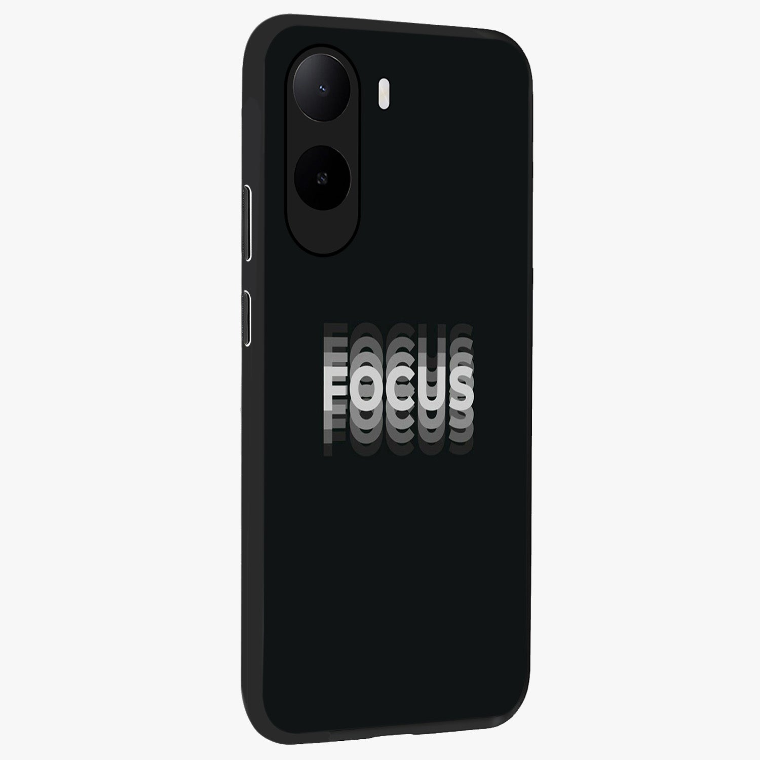 Focus Mode On Glass Case upright view showcasing strong typography statement with sleek motivational theme.