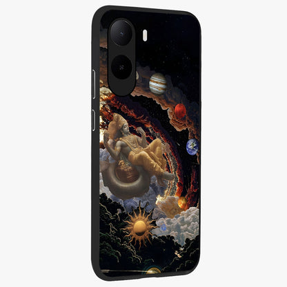 Galactic Divine God Glass Case upright view showcasing mystical divine artwork with dramatic cosmic theme.