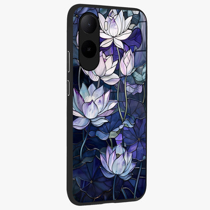Gloss Petal Rush Glass Case upright view showcasing dynamic floral petal artwork with modern botanical theme.