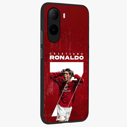 Goal Celebration Legacy Glass Case upright view showcasing dynamic football inspired artwork with victory celebration aesthetic.