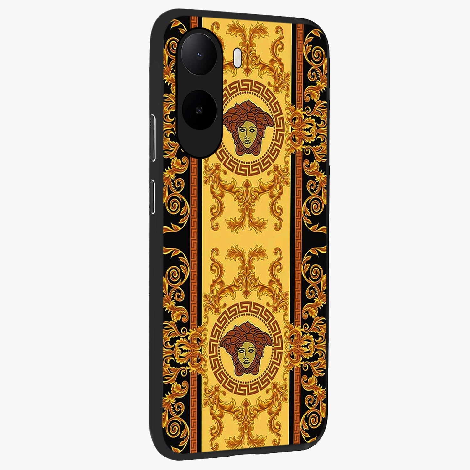 Golden Lotus Glow Glass Case upright view showcasing luminous lotus artwork with peaceful divine theme.