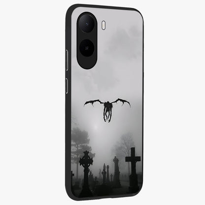 Graveyard Shadow Descent Glass Case upright view showcasing haunting graveyard artwork with dramatic dark theme.