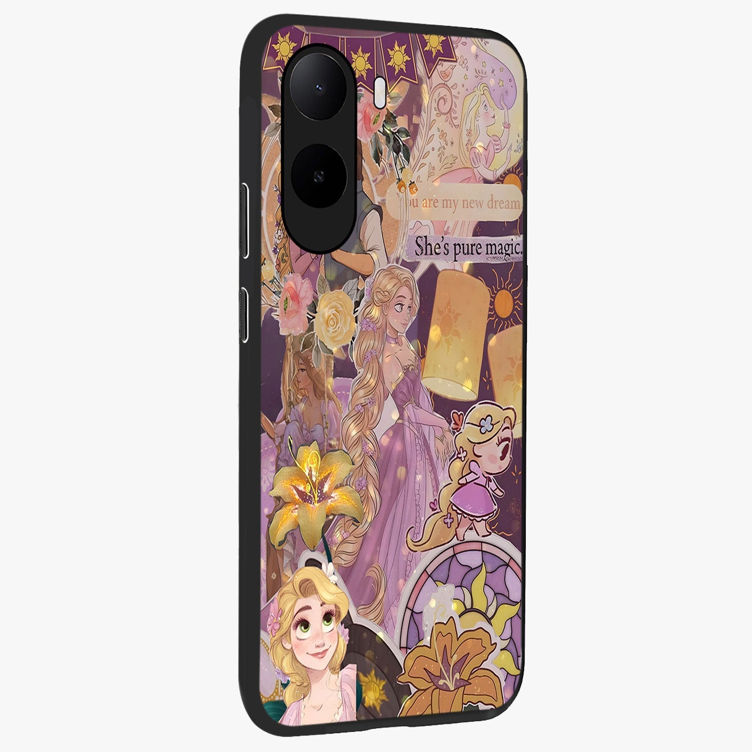 Magical Tangled Dream Glass Case upright view showcasing enchanting artistic artwork with dreamy fantasy theme.