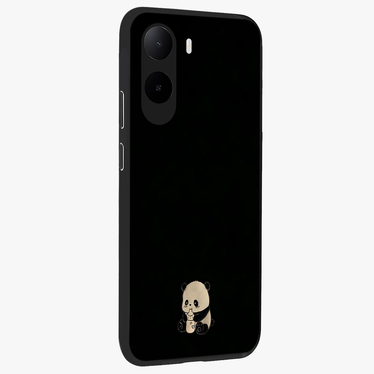 Midnight Panda Love Glass Case upright view showcasing charming panda artwork with playful romantic theme.