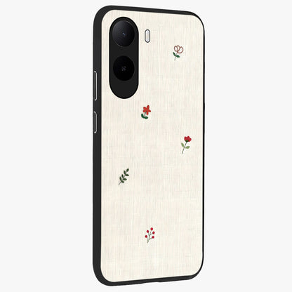 Minimalistic Blue With White Flower Pattern Glass Case upright view showcasing clean white flower artwork with calming blue theme.