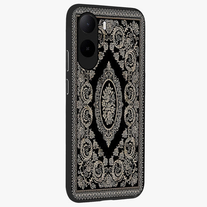 Noir Bloom Elegance Glass Case upright view showcasing graceful floral artwork with luxurious dark theme.