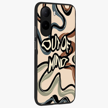 Out Of Mind Glass Case upright view showcasing striking typography artwork with edgy conceptual theme.