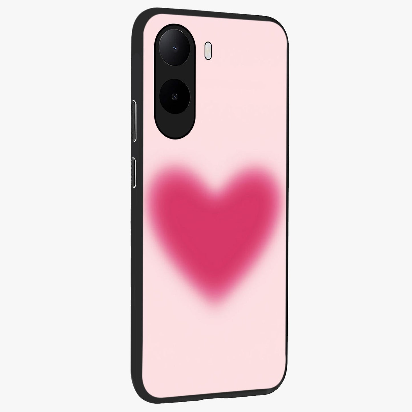 Pink Aura Heart Glass Case upright view showcasing romantic heart artwork with soft pastel theme.