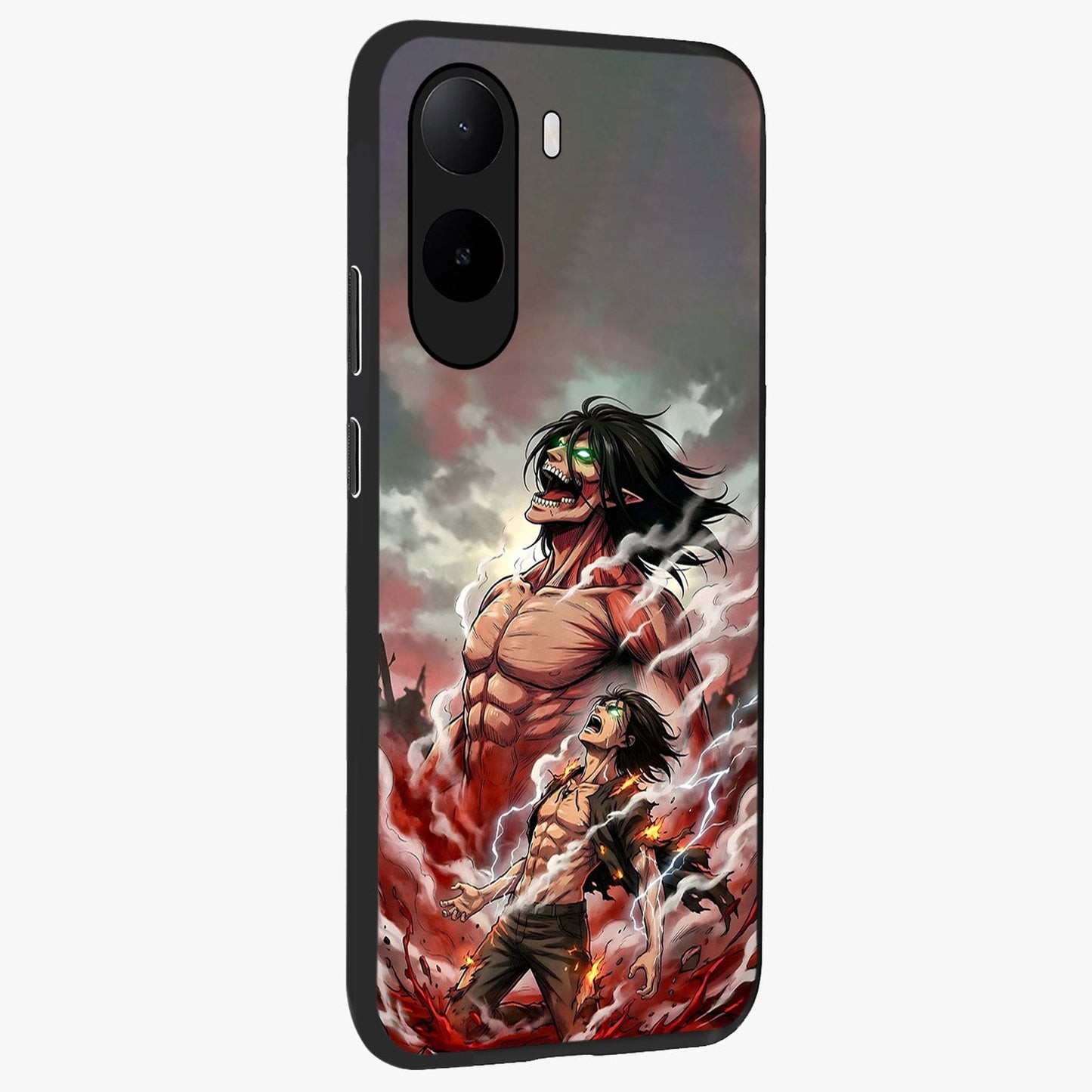 Titan Awakening Fury Glass Case upright view showcasing intense titan artwork with epic fantasy theme.