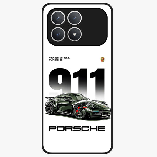 911 Turbo Dominance Glass Case showing clean flat back view with bold 911 sports car artwork and glossy glass finish.