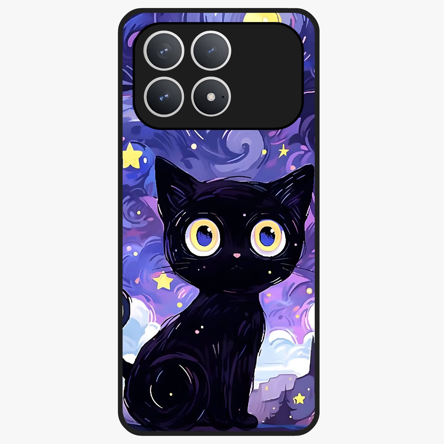 Abstract Cat Art Glass Case showing flat back view with artistic cat illustration and glossy glass finish.