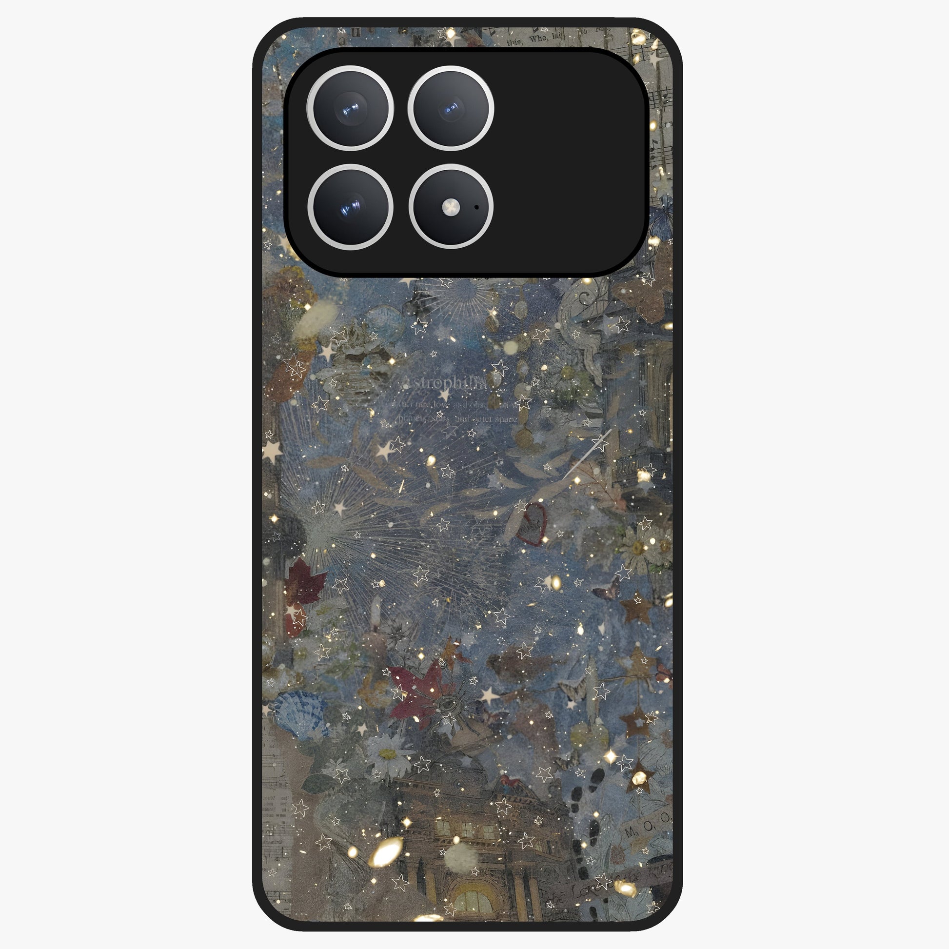 Aesthetic Astrolophia Glass Case showing flat back view with dreamy aesthetic design and glossy glass finish.