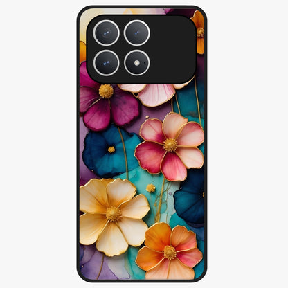 Artlyn Grace Flower Pattern Glass Case showing flat back view with elegant floral pattern artwork and glossy glass finish.