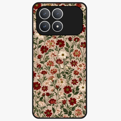 Biege Flower With Leaf Glass Case showing flat back view with soft beige floral artwork and glossy glass finish.