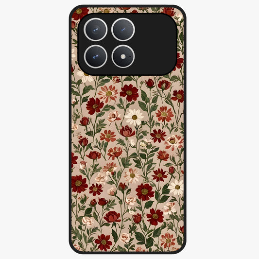 Biege Flower With Leaf Glass Case showing flat back view with soft beige floral artwork and glossy glass finish.