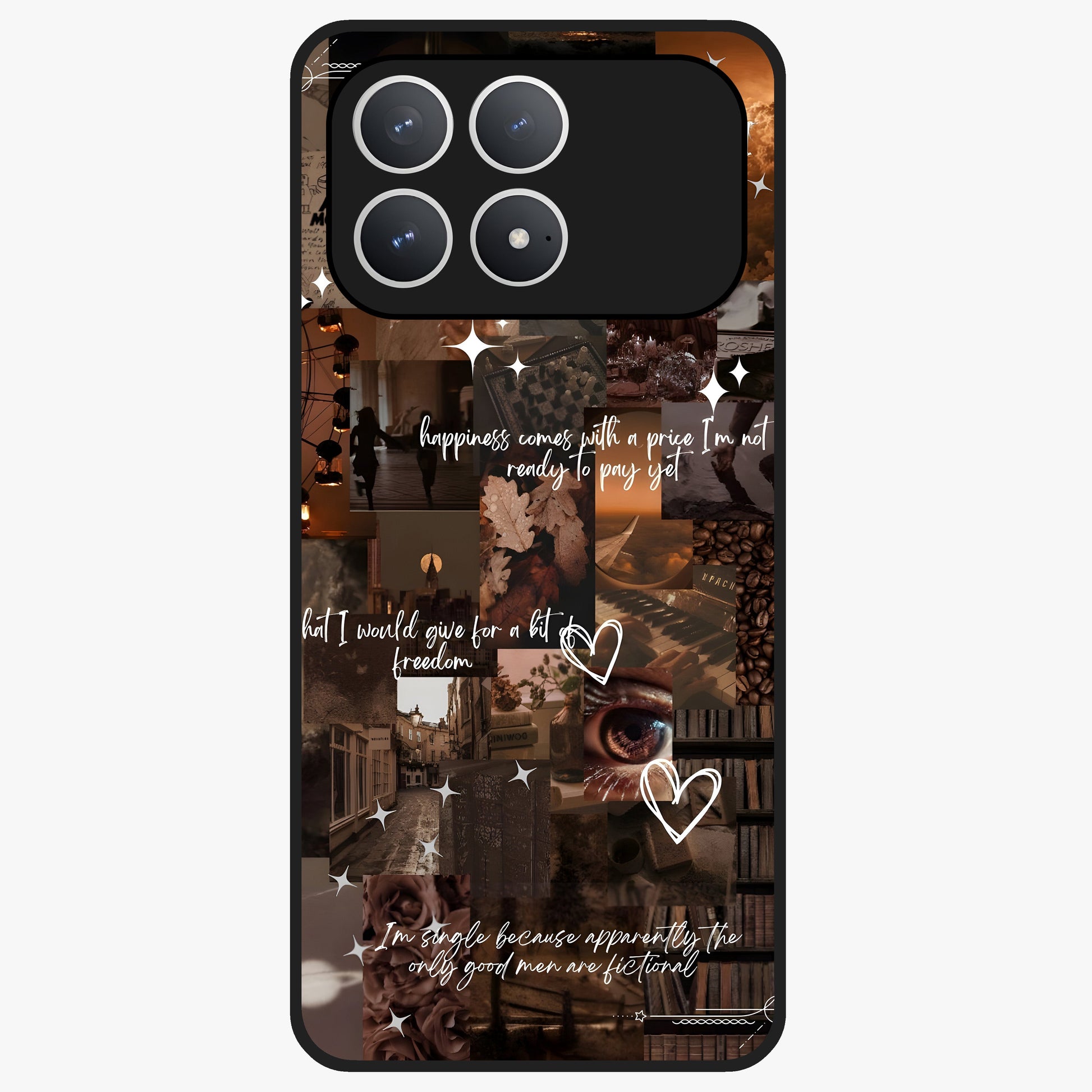 Bittersweet Aesthetic Chaos Glass Case showing flat back view with artistic chaotic aesthetic design and glossy glass finish.