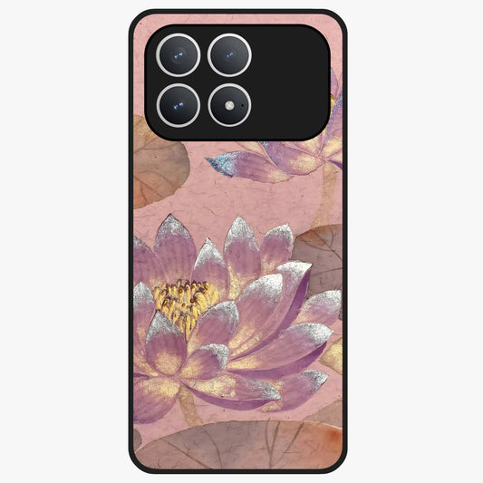 Blossom Mist Lotus Glass Case showing flat back view with serene lotus blossom artwork and glossy glass finish.