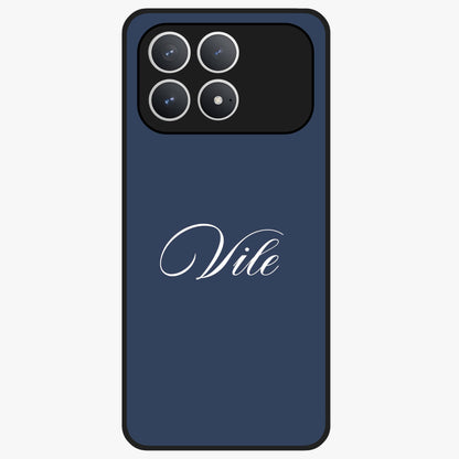 Blue Background Personalized Custom Name Glass Case showing flat back view with minimal blue background and custom name design.