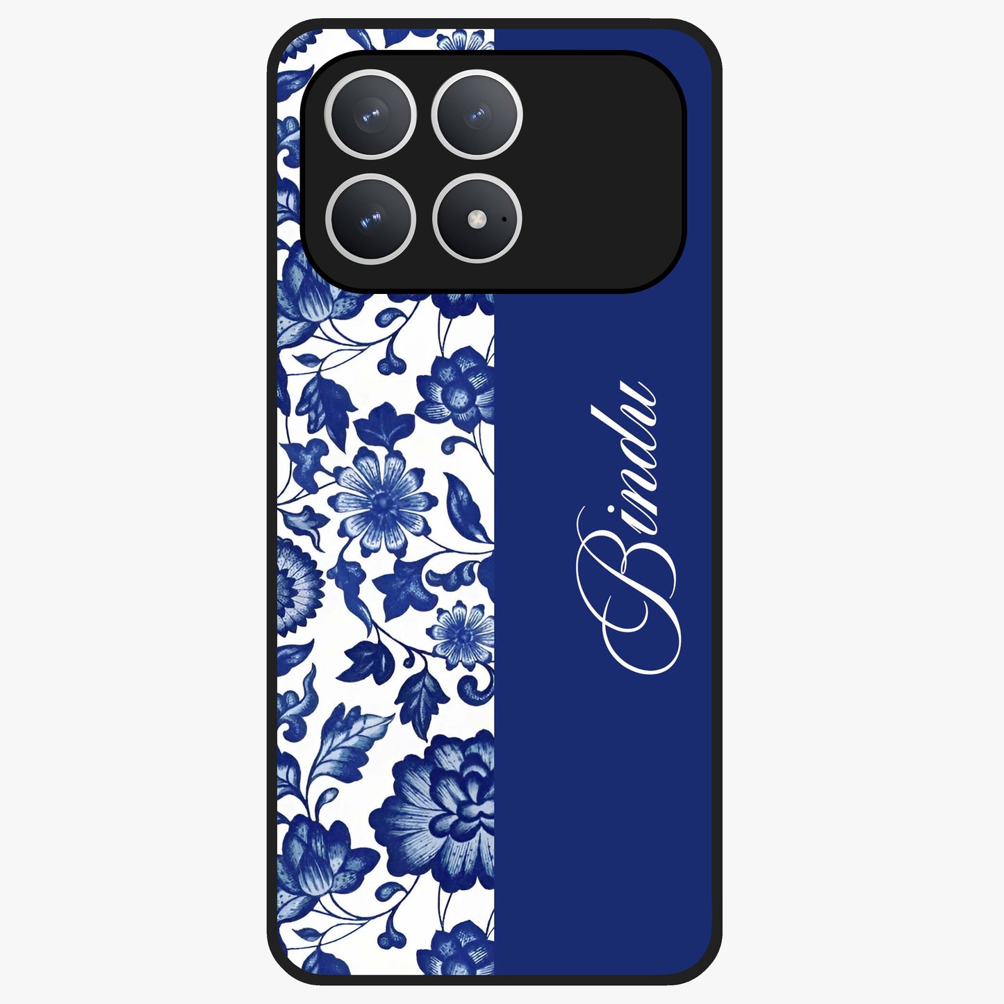 Blue Vintage Floral Pattern Glass Case upright view showcasing timeless floral illustration with vintage inspired style.