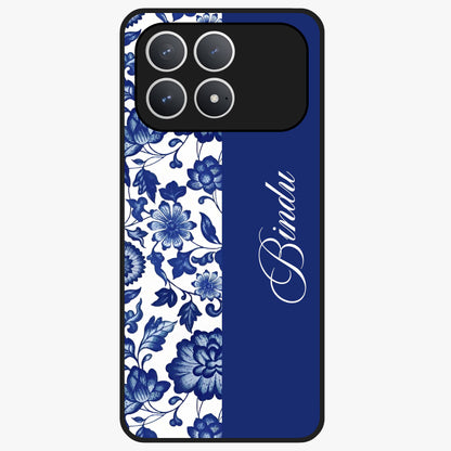 Blue Vintage Floral Pattern Glass Case upright view showcasing timeless floral illustration with vintage inspired style.