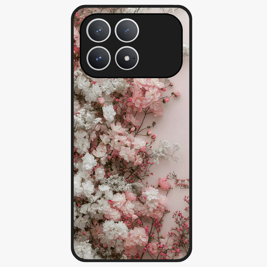 Blush Blossom Cloud Glass Case showing flat back view with dreamy blush cloud blossom artwork and glossy glass finish.