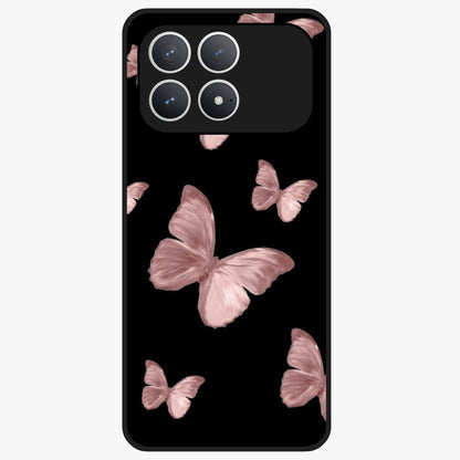 Butterfly Pattern Glass Case showing flat back view with elegant butterfly pattern artwork and glossy glass finish.