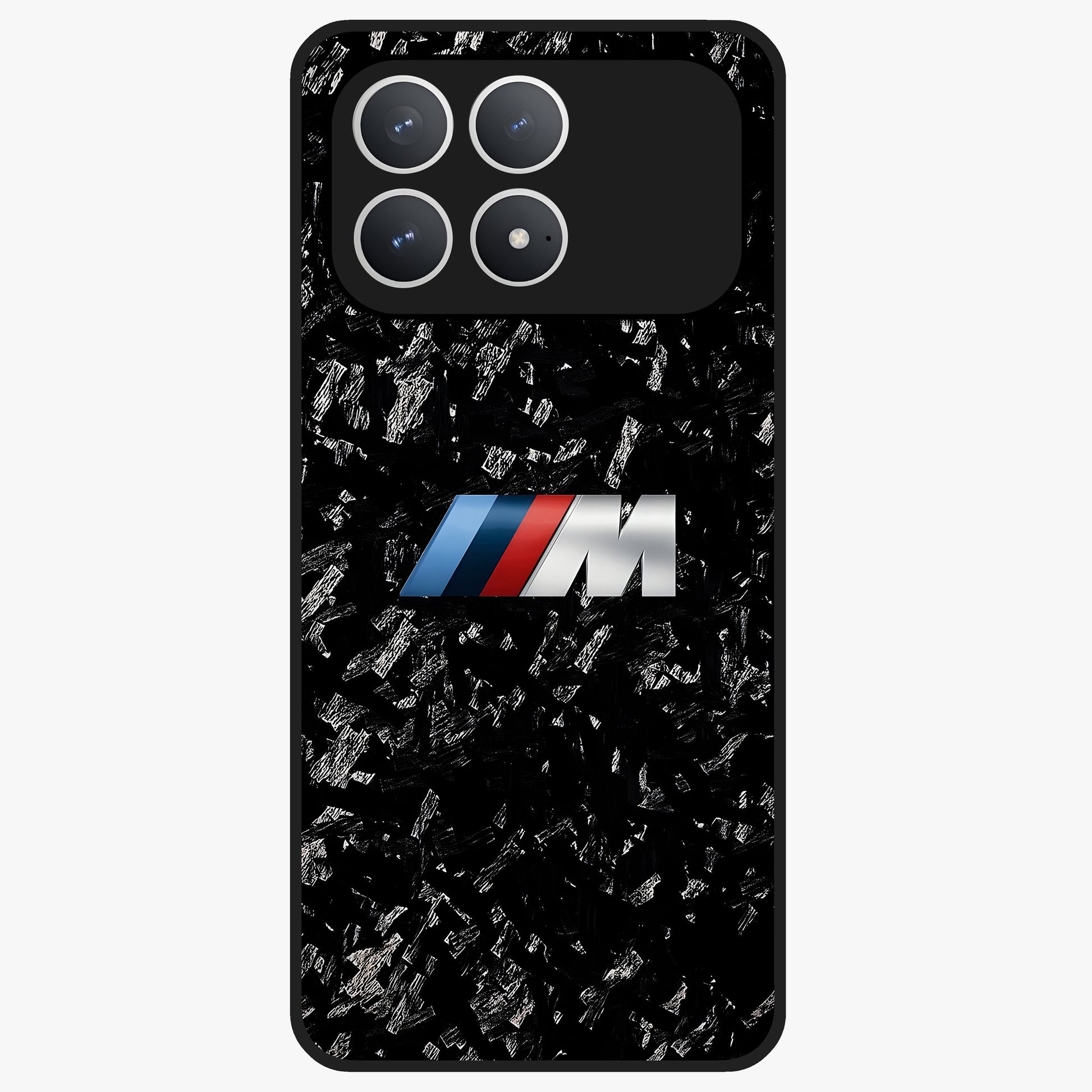 Carbon Speed Mark Glass Case showing flat back view with sporty carbon pattern artwork and glossy glass finish.