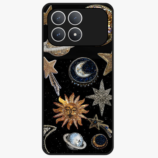 Celestial Gem Constellations Glass Case showing flat back view with sparkling constellation artwork and glossy glass finish.