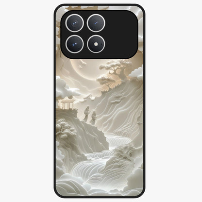 Celestial Origami Glass Case showing flat back view with artistic origami inspired celestial artwork and glossy glass finish.