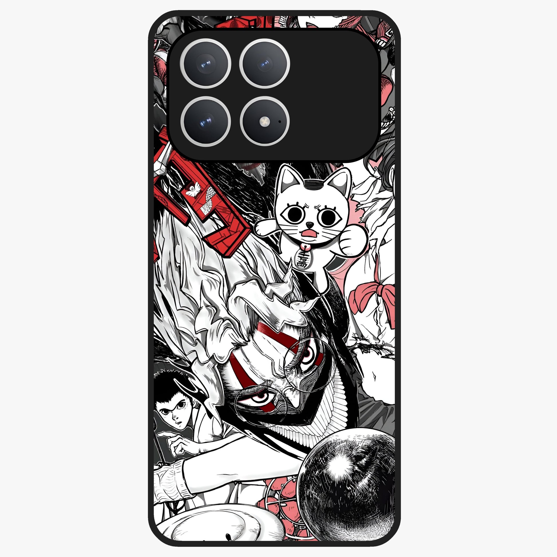 Crimson Chaos Panel Glass Case showing flat back view with bold crimson abstract artwork and glossy glass finish.