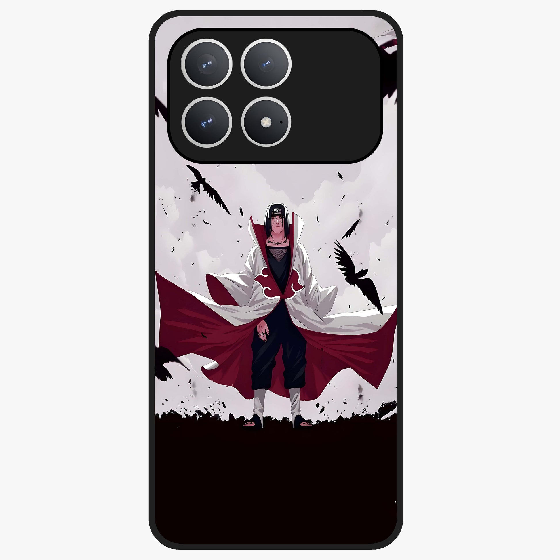 Crimson Crow Ascension Glass Case showing flat back view with mystical crow artwork and glossy glass finish.