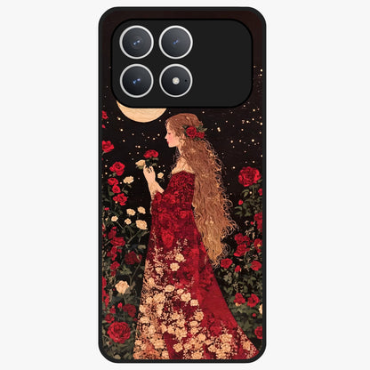 Crimson Dreams Glass Case showing flat back view with dreamy crimson artwork and glossy glass finish.