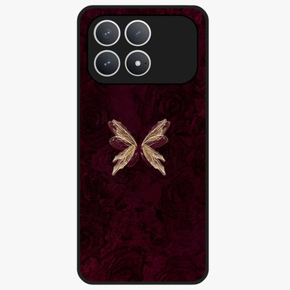 Crimson Fade Butterfly Glass Case showing flat back view with fading butterfly artwork and glossy glass finish.