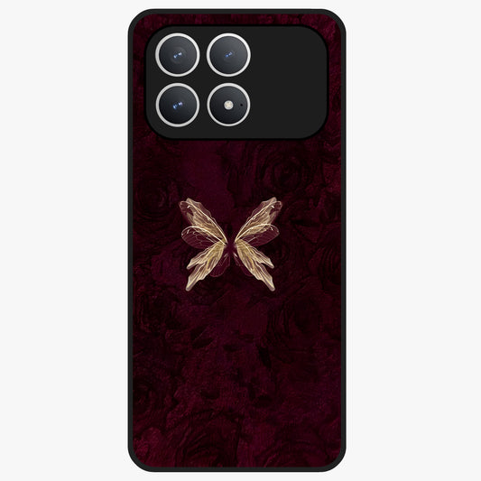 Crimson Fade Butterfly Glass Case showing flat back view with fading butterfly artwork and glossy glass finish.