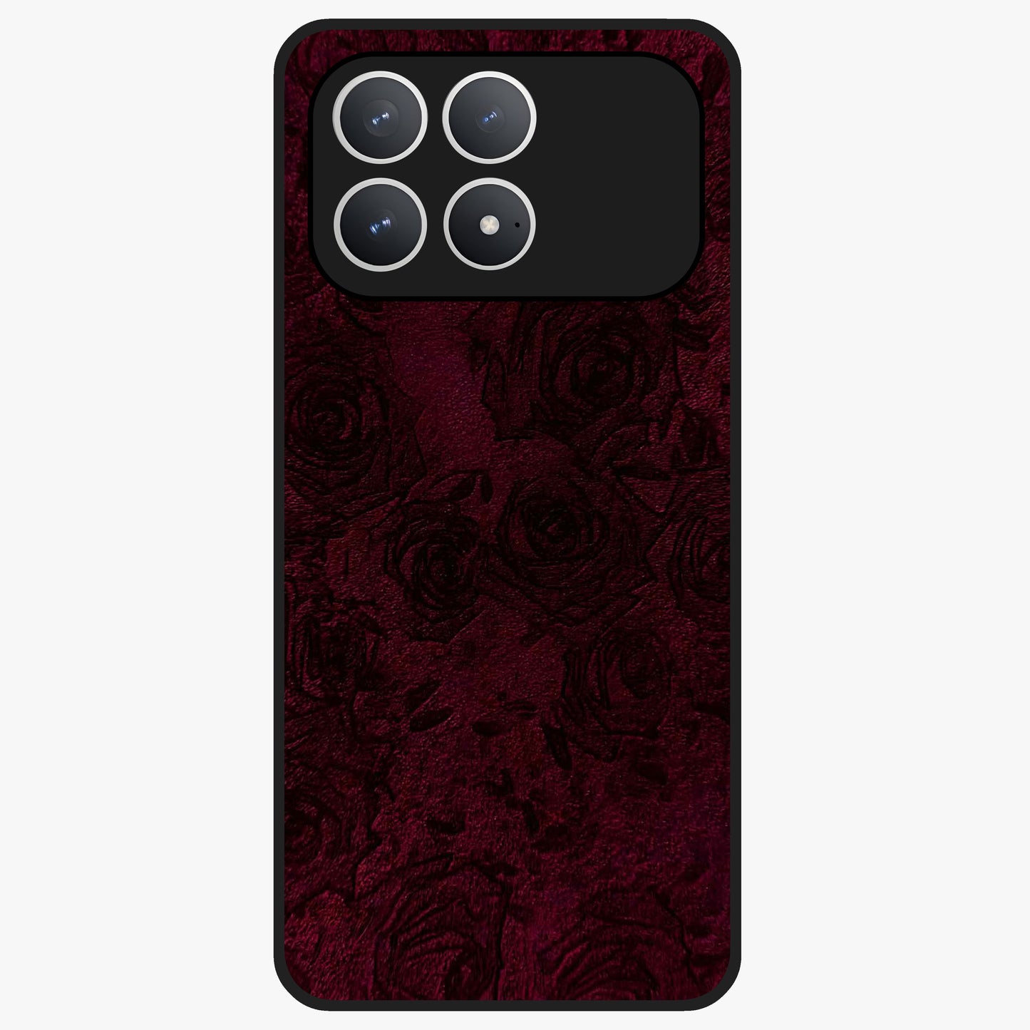 Crimson Fade Flow Glass Case showing flat back view with flowing crimson gradient artwork and glossy glass finish.