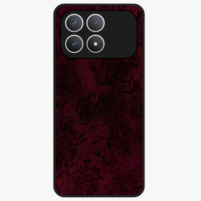 Crimson Fade Flow Glass Case showing flat back view with flowing crimson gradient artwork and glossy glass finish.