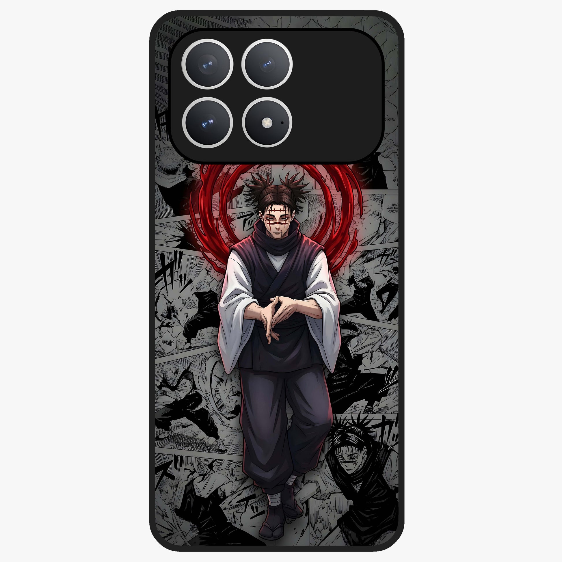 Cursed Ritual Ascension Glass Case showing flat back view with dark ritual themed artwork and glossy glass finish.