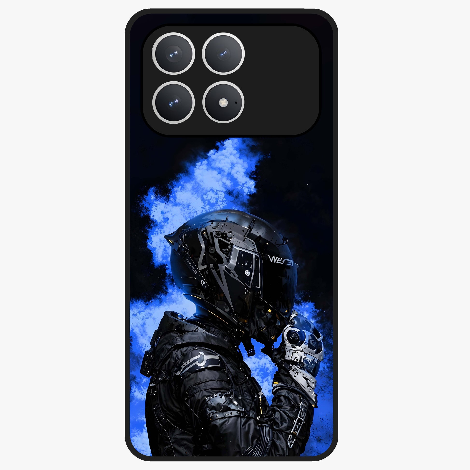 Cyber Sentinel Protocol Glass Case showing flat back view with futuristic cyber themed artwork and glossy glass finish.