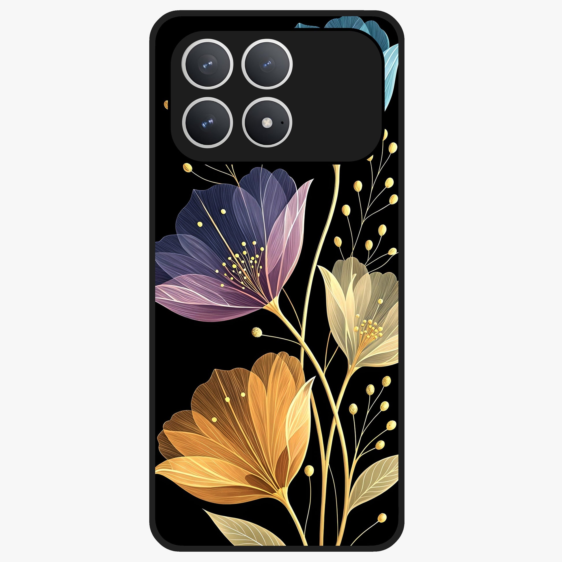 Delicate Multicolor Flowers Glass Case showing flat back view with vibrant floral artwork and glossy glass finish.
